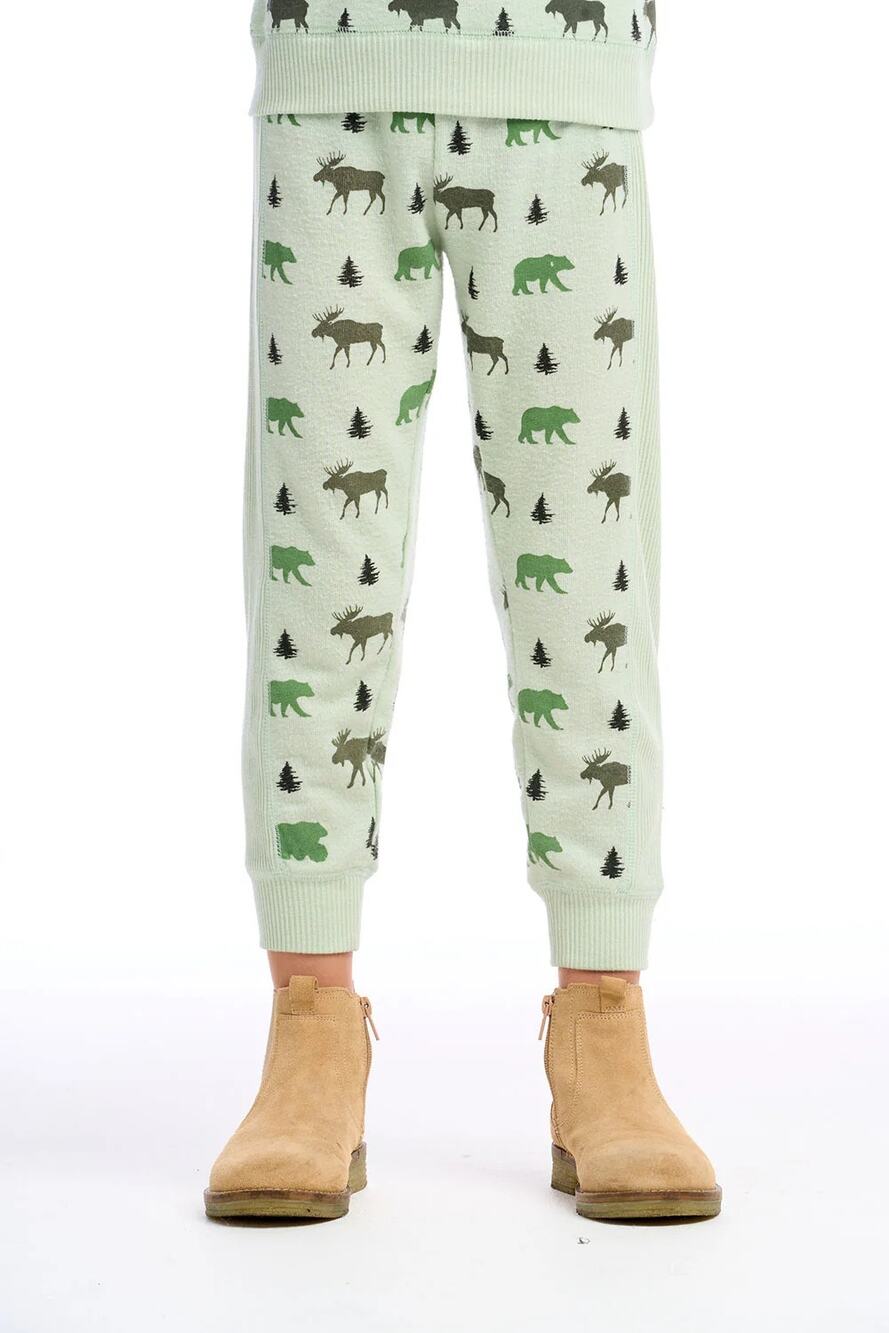 Chaser Brand Girls 14 Green Moose Bear Jogger Sweatpants Lounge Whimsical U5-20